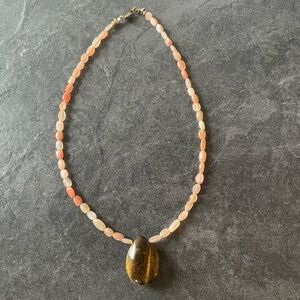 Handmade peach, moonstone and tiger eye pendant necklace